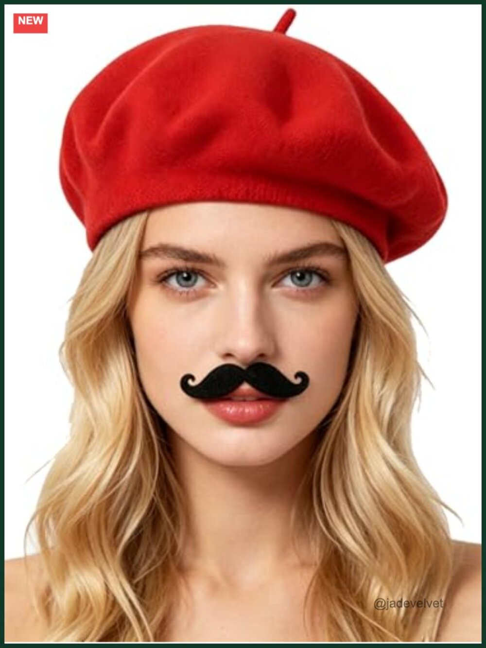 French Beret Hat with Fake Mustache Set Wool Nylon Cosplay Costume